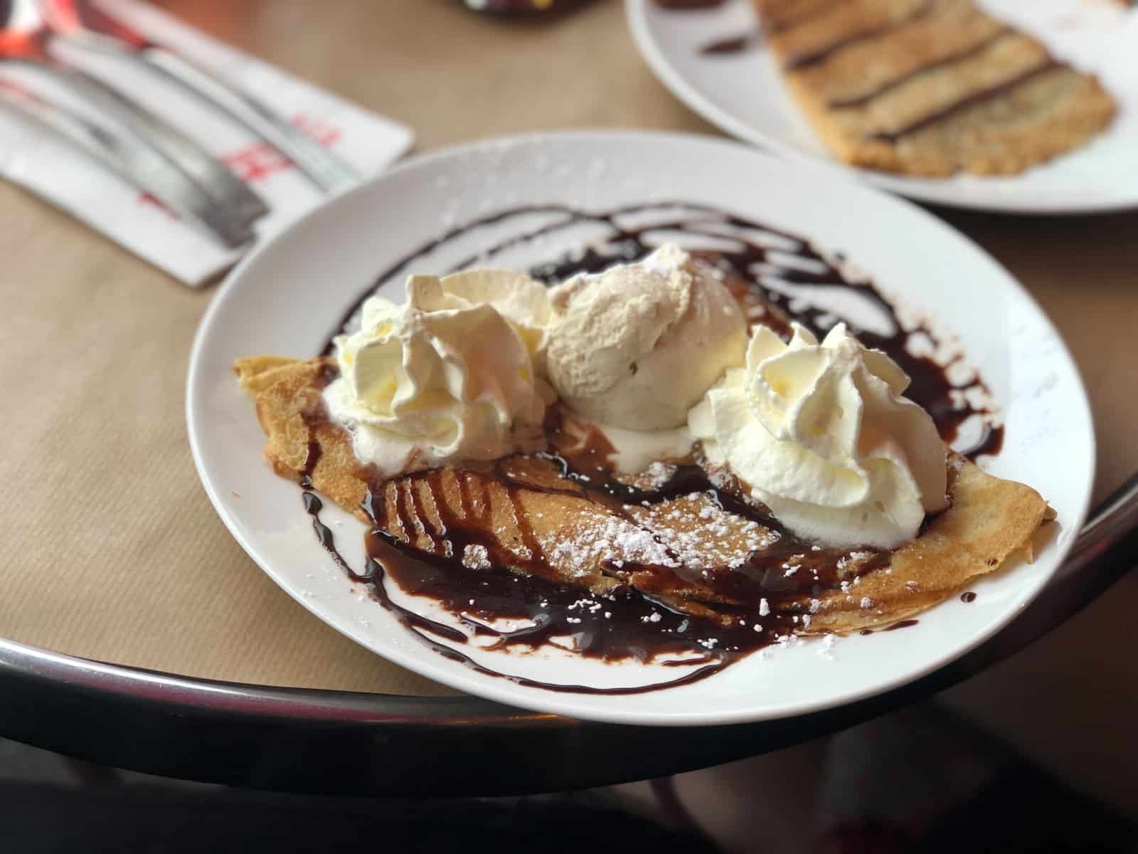 crepe with ice cream and syrup