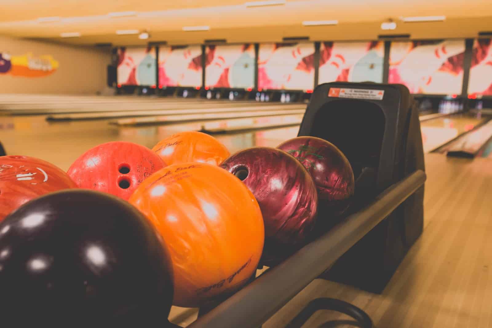 bowling balls on rack