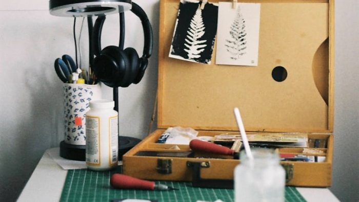 an open suitcase sitting on top of a table